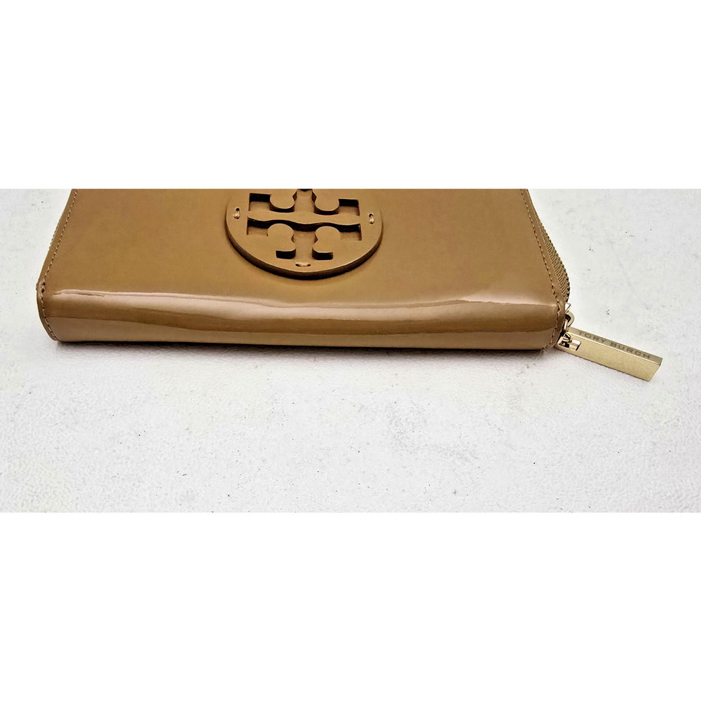 Tory Burch Patent Leather Zip Around Continental Wallet Caramel - Picture 5 of 11
